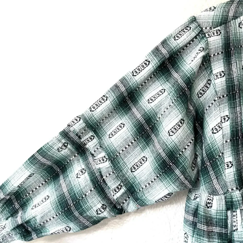 Free People Green Redwood Flannel Plaid Babydoll Mini Dress Size Medium